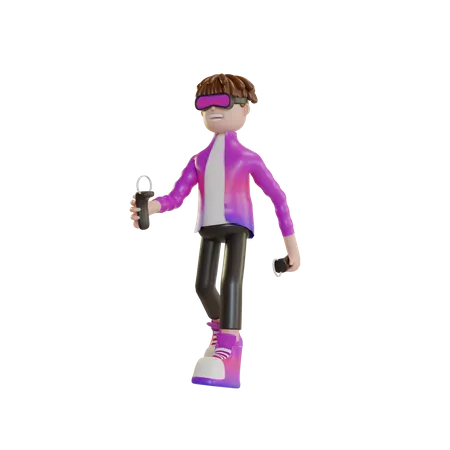 Young man using Metaverse technology gadget  3D Illustration