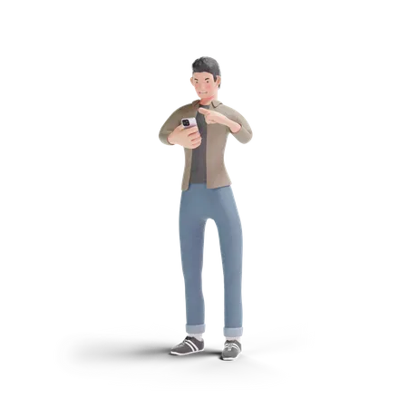 Young man using smartphone  3D Logo