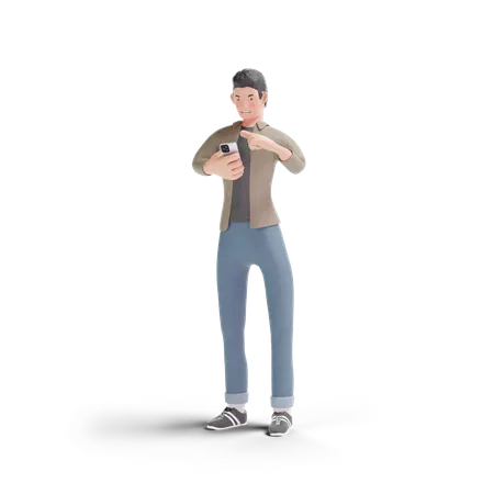 Young man using smartphone 3D Illustration