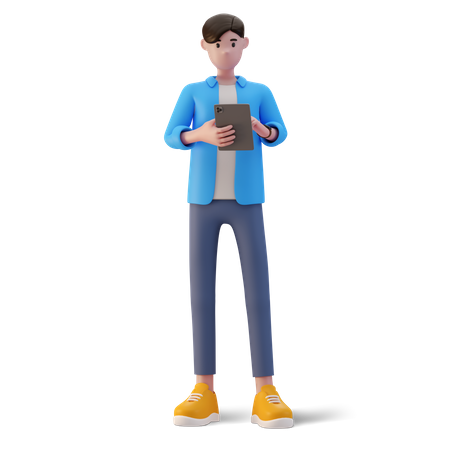 Young Man using tablet 3D Illustration
