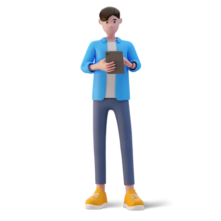 Young Man using tablet 3D Illustration
