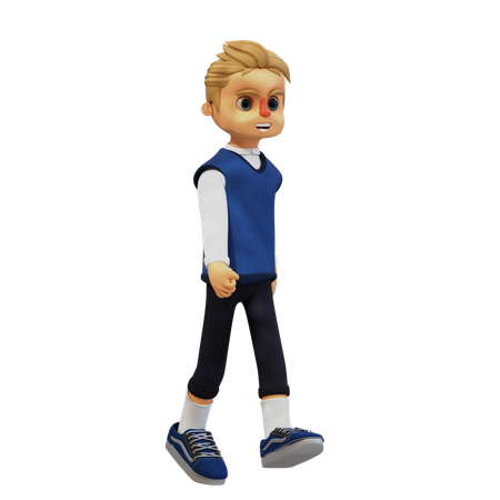 Young Man Walking To Right Pose  3D Illustration