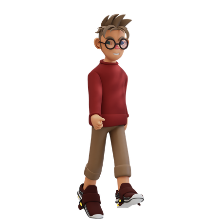 Young Man Walking To Right Pose  3D Illustration