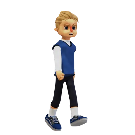 Young Man Walking To Right Pose  3D Illustration