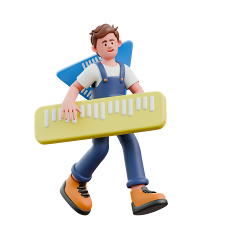Young man walking while caryying scale  3D Icon