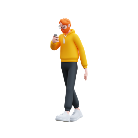 Young man walking while chatting on phone  3D Illustration