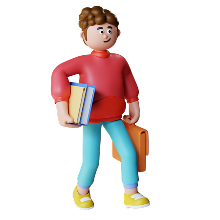 Young Man Walking With Holding Office Bag And Files 3D Illustration