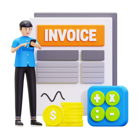 Young Man Watching Online Invoice Payment  3D Icon