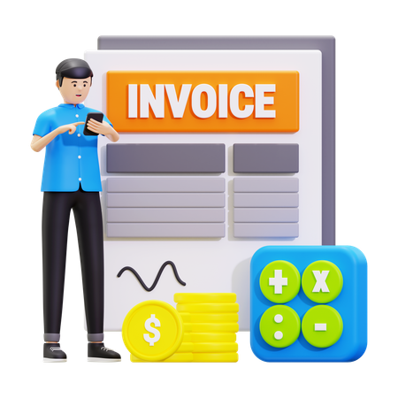 Young Man Watching Online Invoice Payment  3D Illustration