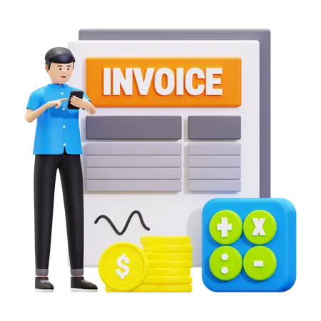 Young Man Watching Online Invoice Payment  3D Illustration