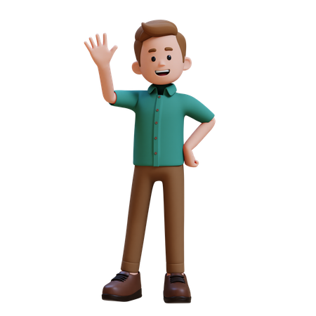 Young Man Waving Hand  3D Illustration