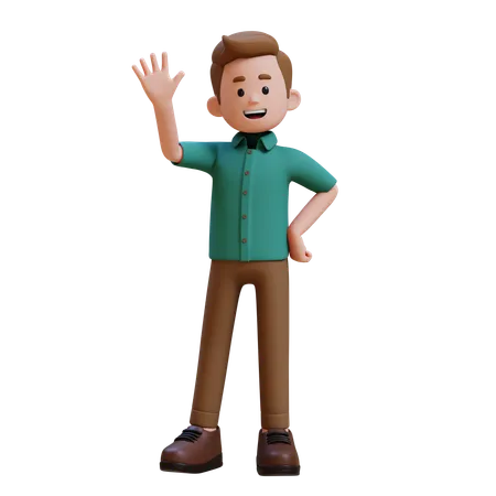 Young Man Waving Hand  3D Illustration