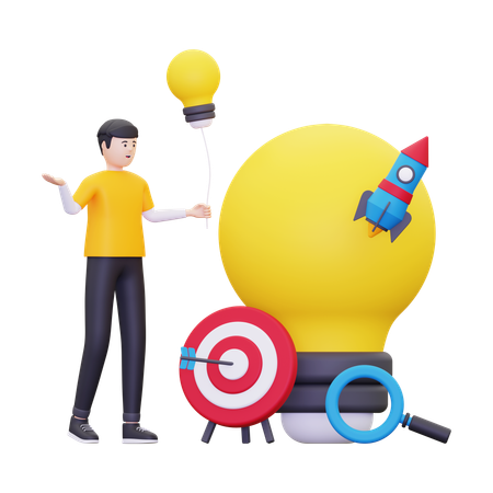 Young Man With Business Idea  3D Illustration