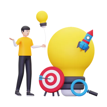 Young Man With Business Idea  3D Illustration
