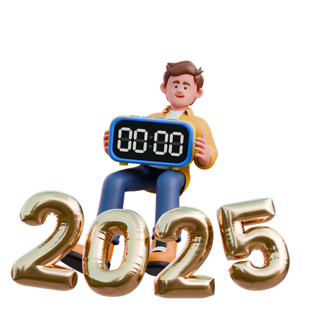 Young Man With Clock New Year  3D Illustration