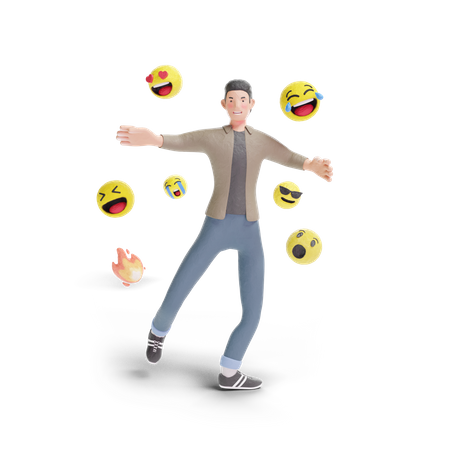 Young man with emoji 3D Illustration