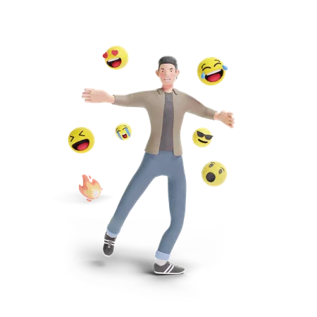 Young man with emoji 3D Illustration
