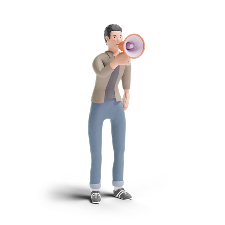 Young man with megaphone  3D Logo