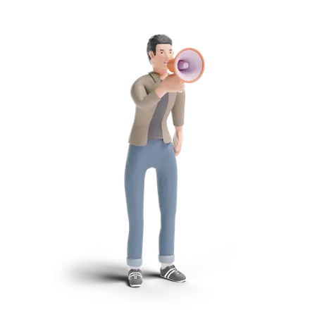 Young man with megaphone  3D Logo