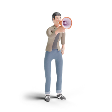 Young man with megaphone  3D Icon