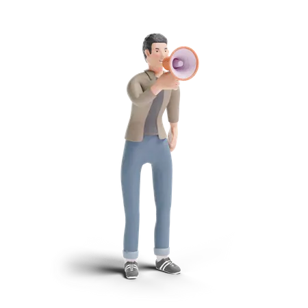 Young man with megaphone 3D Illustration