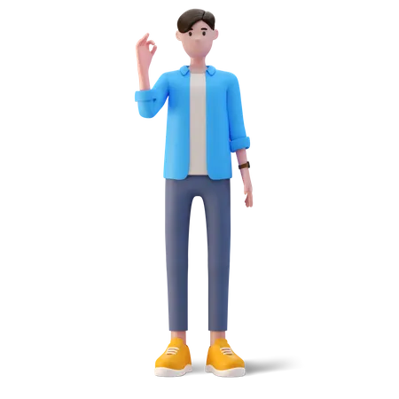 Young Man with ok sign  3D Illustration