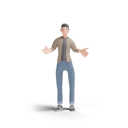 Young Man With Open Arm Gesture In Transparent Background 3 D Illustration 3D Logo