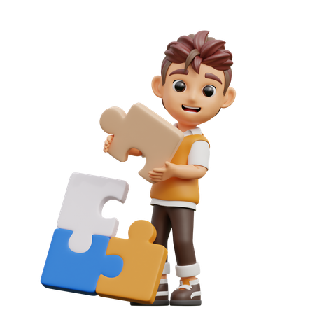 Young Man With Puzzle  3D Illustration