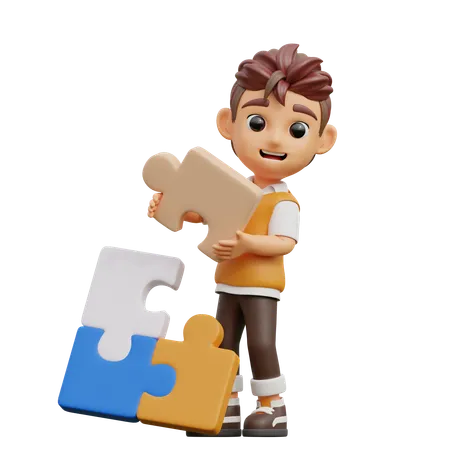 Young Man With Puzzle  3D Illustration