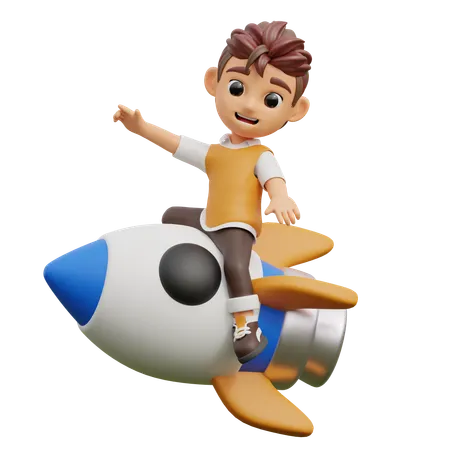 Young Man With Rocket  3D Illustration