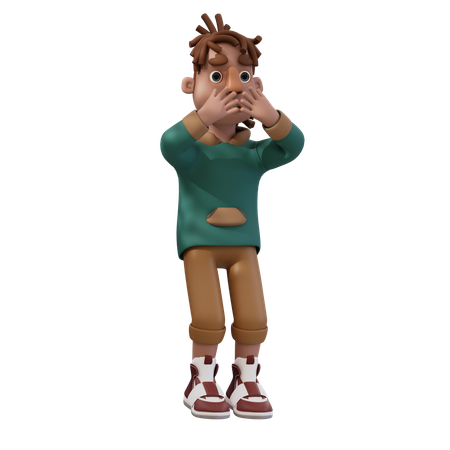 Young Man With Scared Pose  3D Illustration