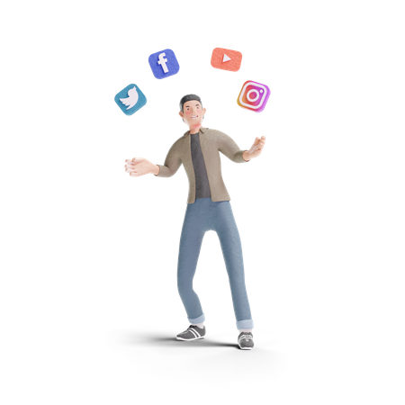 Young man with social media  3D Logo