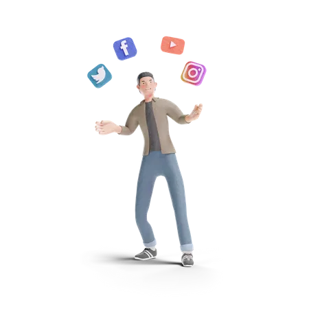 Young man with social media  3D Logo