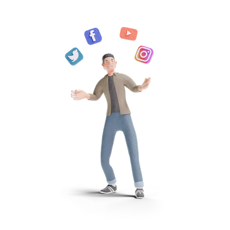Young man with social media 3D Illustration