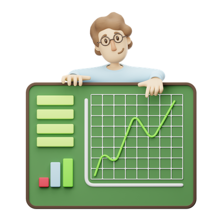 Young Man With Statistic Data  3D Illustration