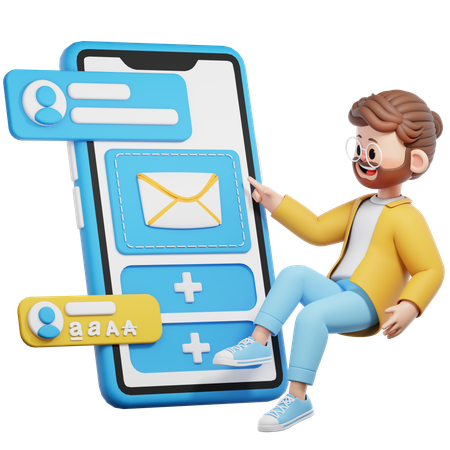 Young Man Working On Email App Design  3D Illustration