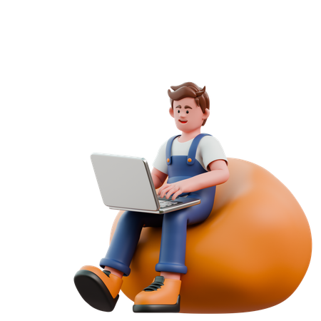 Young man working on laptop  3D Icon