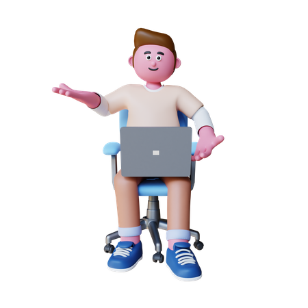 Young Man Working On Laptop  3D Icon