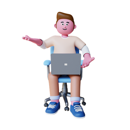 Young Man Working On Laptop  3D Illustration