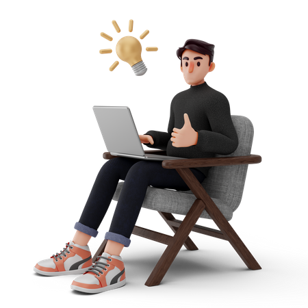 Young man working with good idea  3D Icon