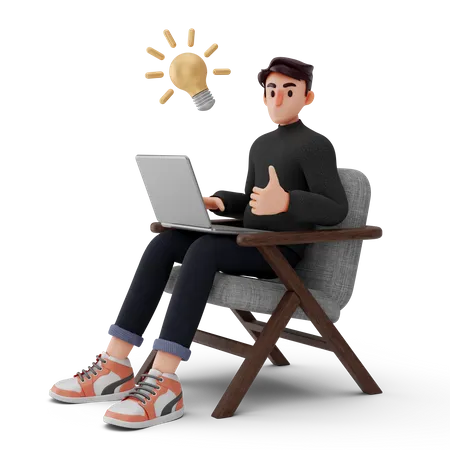 Young man working with good idea  3D Illustration