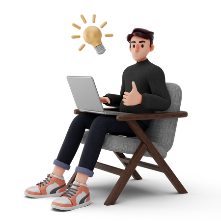 Young man working with good idea  3D Illustration
