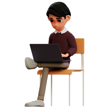 Young man working with laptop  3D Icon