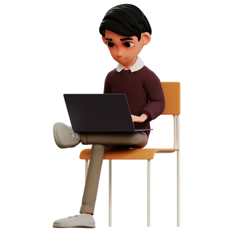 Young man working with laptop  3D Icon