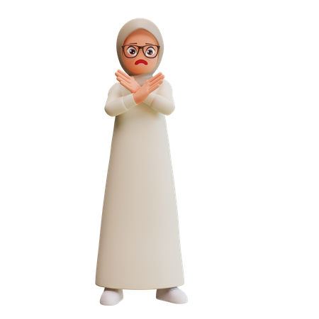 Young Muslim Woman Cross Hands No Gesture 3D Illustration