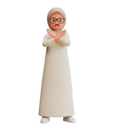 Young Muslim Woman Cross Hands No Gesture 3D Illustration