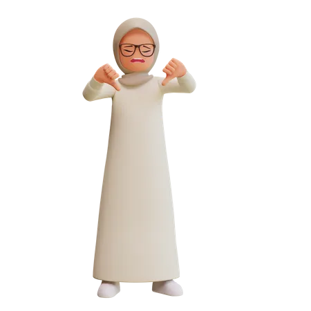 Young Muslim Woman Showing Thumbs Down To Express Dislike Disappointed  3D Illustration