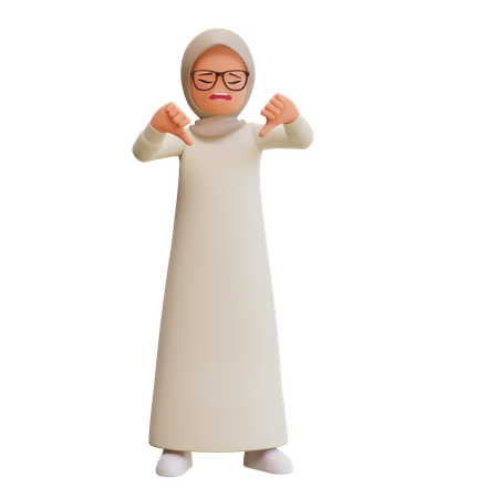 Young Muslim Woman Showing Thumbs Down To Express Dislike Disappointed  3D Illustration