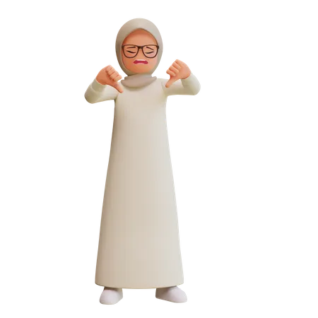 Young Muslim Woman Showing Thumbs Down To Express Dislike Disappointed 3 D Cartoon Illustration 3D Illustration