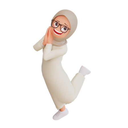 Young Muslim Woman Smiling Posing  3D Illustration